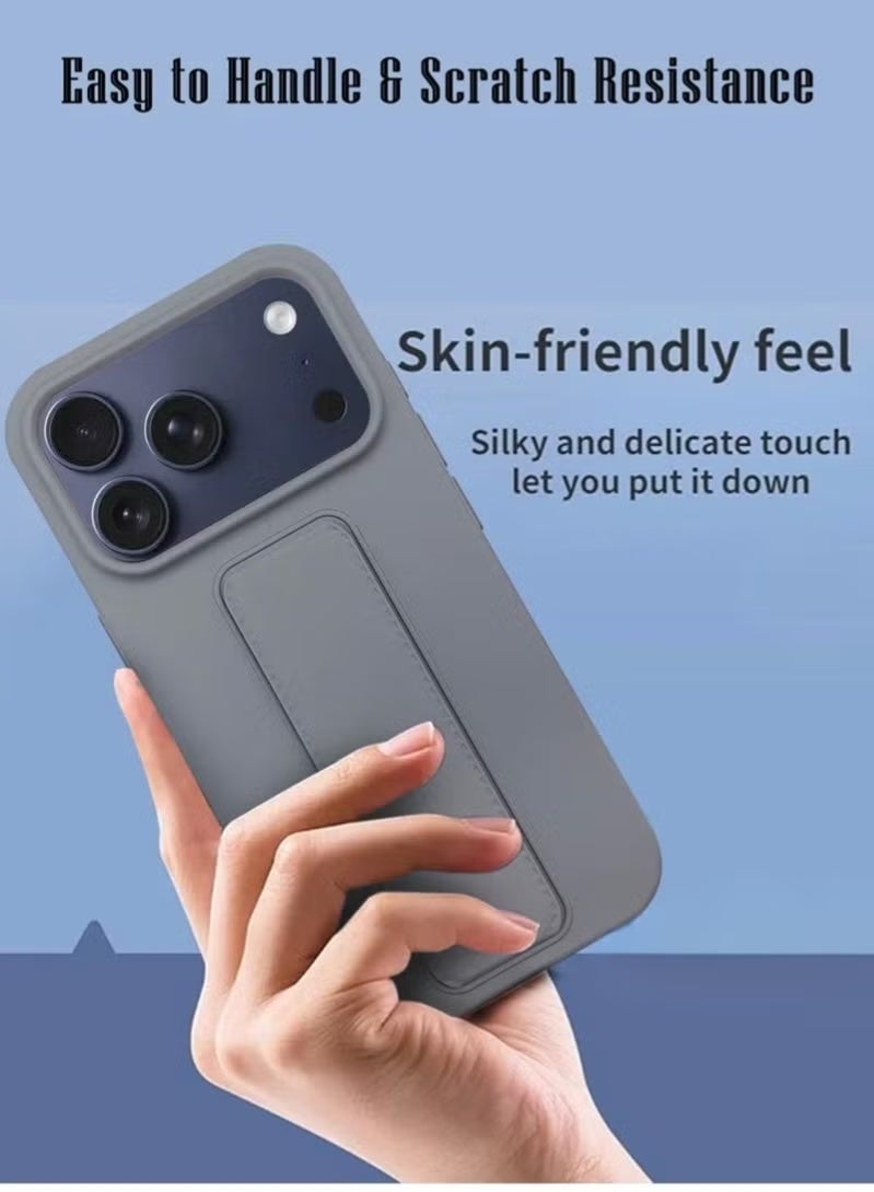 MUDISO Slim, Shockproof & Lightweight Apple iPhone 17 Pro Case Cover with Built-In Magnetic Hand Grip – 3-in-1 Protective TPU Phone Case in Elegant Grey Featuring Secure Holding Grip, Kickstand Function & Everyday Protection – Perfect Fit for iPhone 17 Pro - Image 4