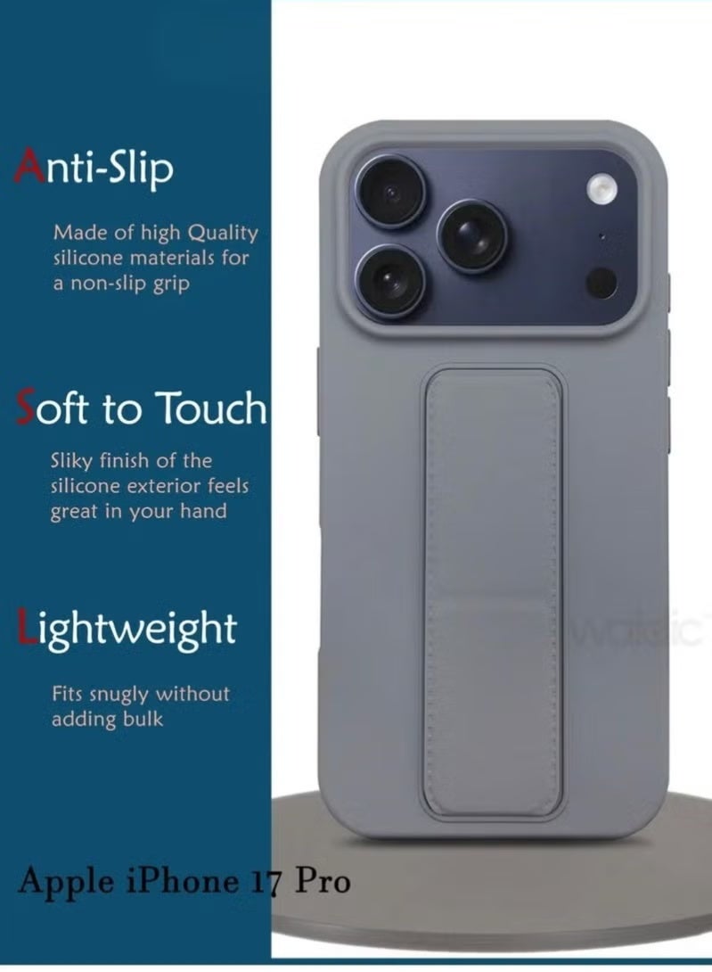 MUDISO Slim, Shockproof & Lightweight Apple iPhone 17 Pro Case Cover with Built-In Magnetic Hand Grip – 3-in-1 Protective TPU Phone Case in Elegant Grey Featuring Secure Holding Grip, Kickstand Function & Everyday Protection – Perfect Fit for iPhone 17 Pro - Image 2