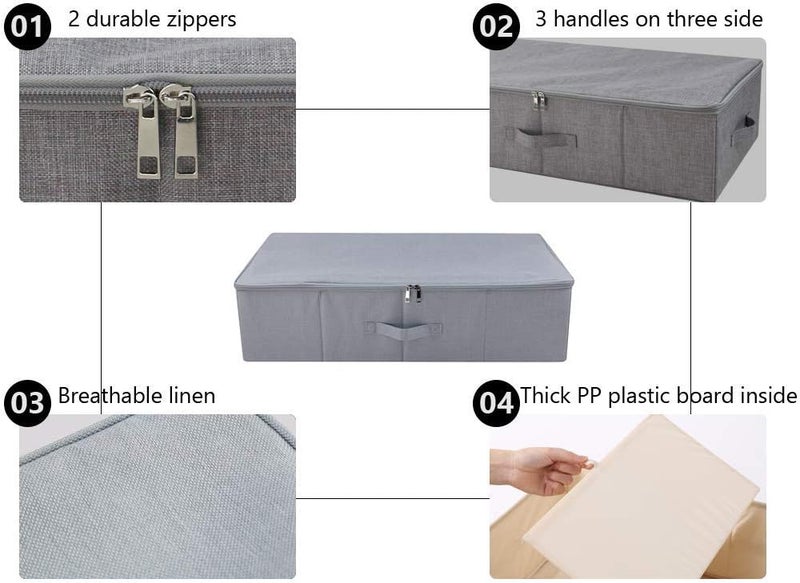 iwill CREATE PRO Folding Breathable Underbed Storage Bins with Lids, Wardrobe Closet Clothing Blanket, Shoes, Toys Organizer Containers, Dark Gray, Pack of 2 - Image 3