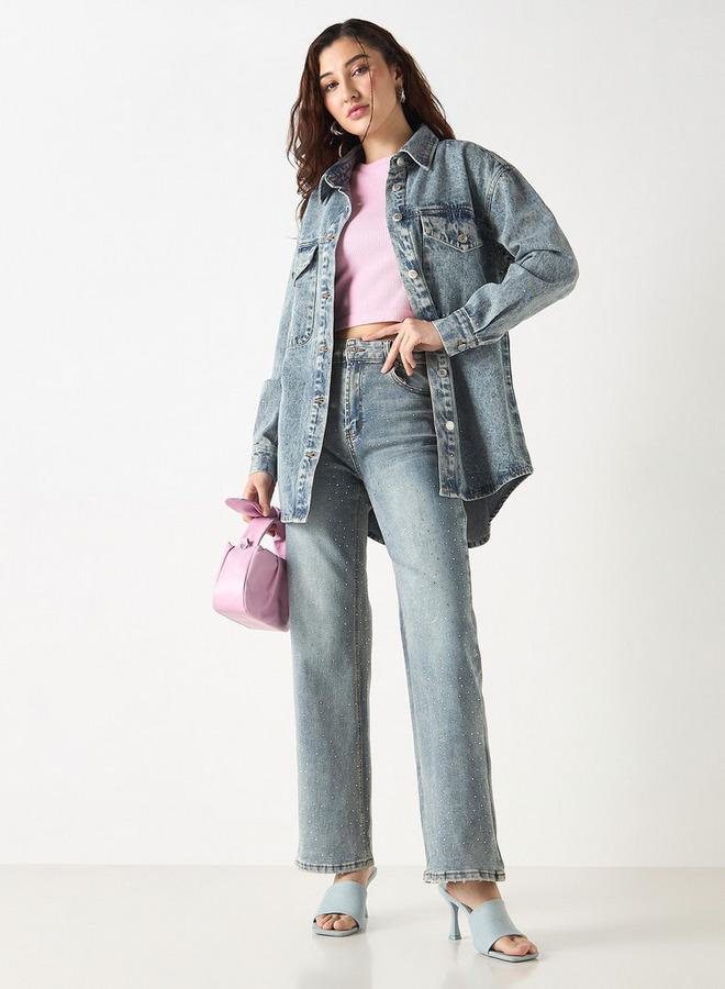 تواكستريمز جاكيت دنيم سادة مرصّع بجيوب من تو إكستريمز - Image 2