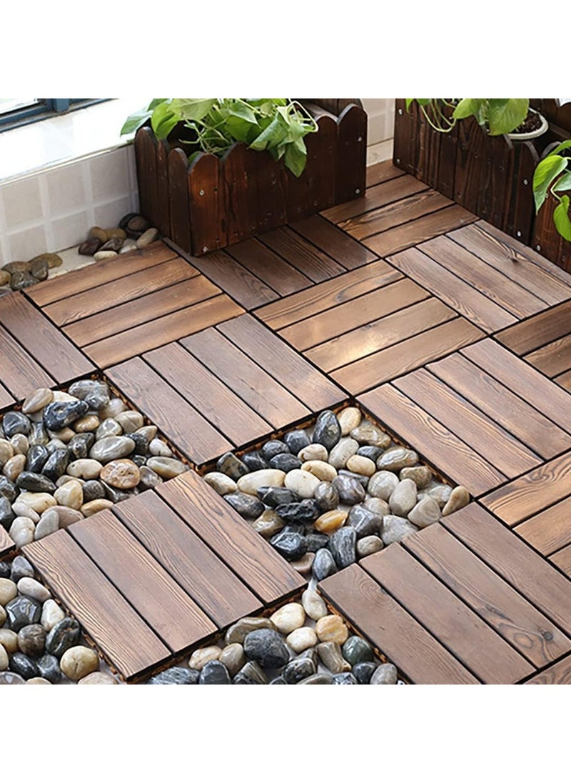 LINGWEI - Set of 10pcs Wooden Decking Tiles 30x30cm Vertical Pattern Garden Path Floor Wooden Interlocking Tiles - Image 1