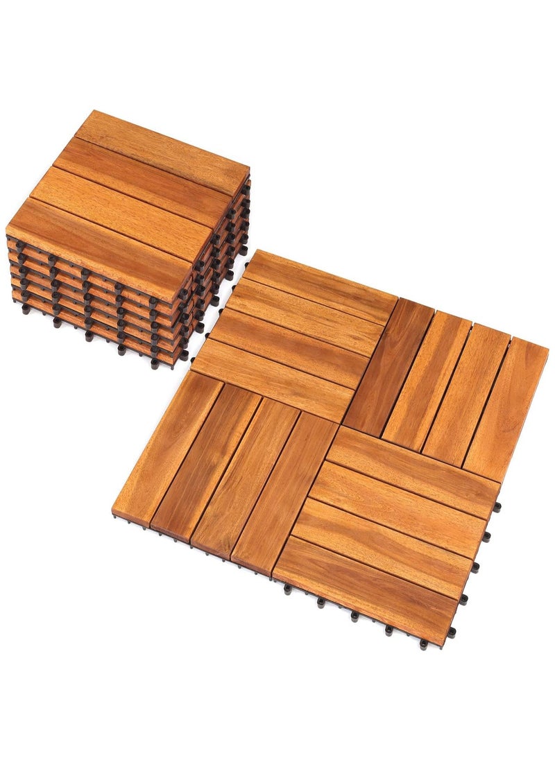 LINGWEI - Set of 10pcs Wooden Decking Tiles 30x30cm Vertical Pattern Garden Path Floor Wooden Interlocking Tiles - Image 1