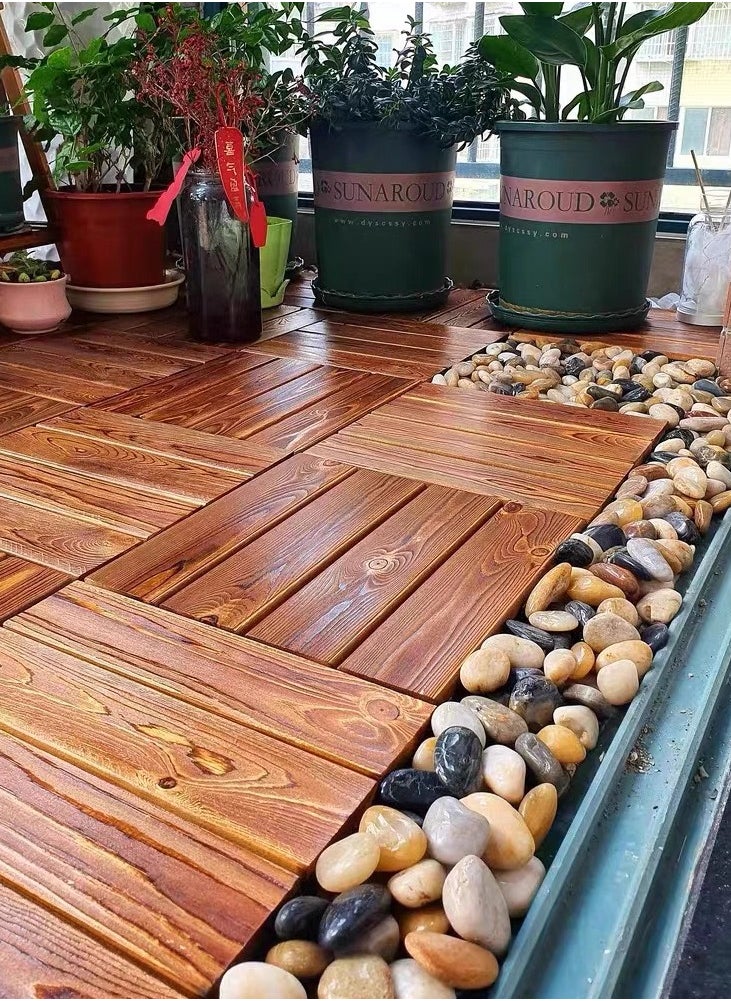 LINGWEI - Set of 10pcs Wooden Decking Tiles 30x30cm Vertical Pattern Garden Path Floor Wooden Interlocking Tiles - Image 1