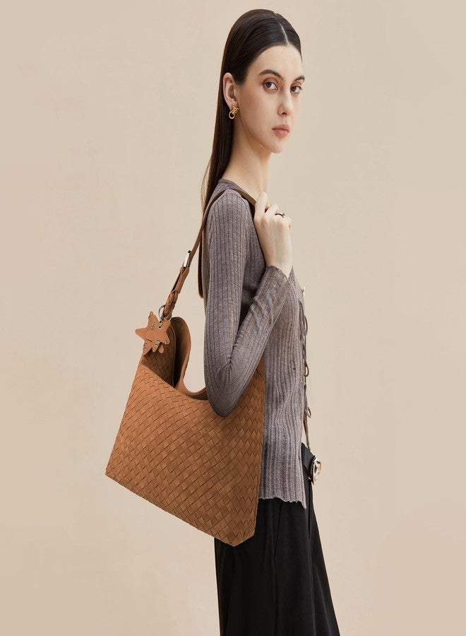 Queenoris Suede Purse Bag for Women, Top Handle Shoulder Bag Vegan Leather Slouchy Tote Elegant Handbag for Work Travel - Image 2
