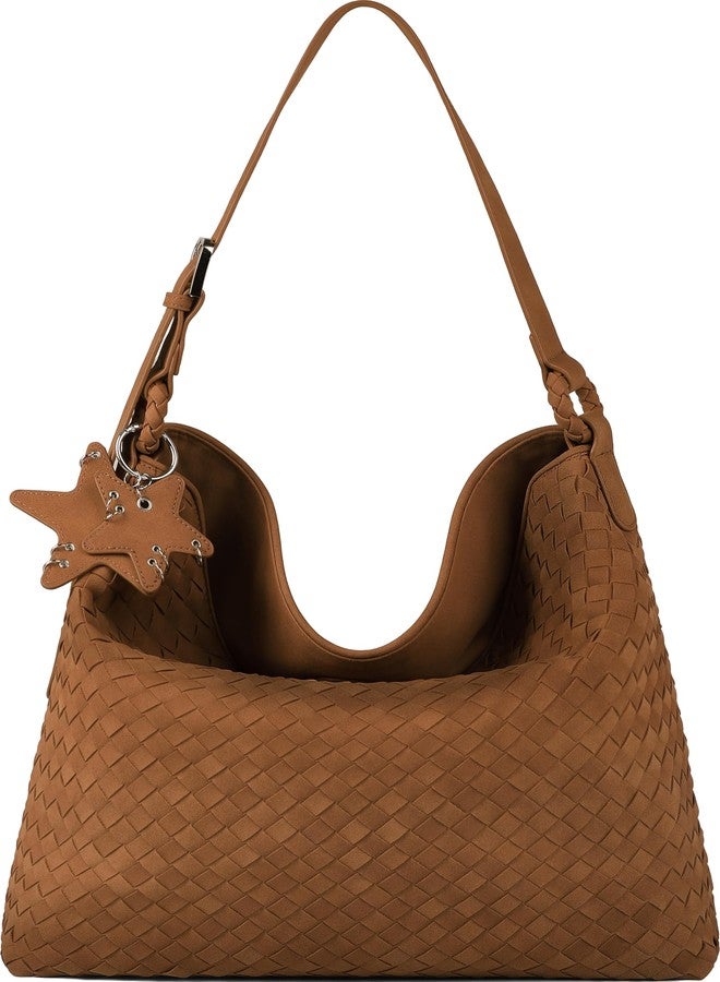 Queenoris Suede Purse Bag for Women, Top Handle Shoulder Bag Vegan Leather Slouchy Tote Elegant Handbag for Work Travel - Image 1
