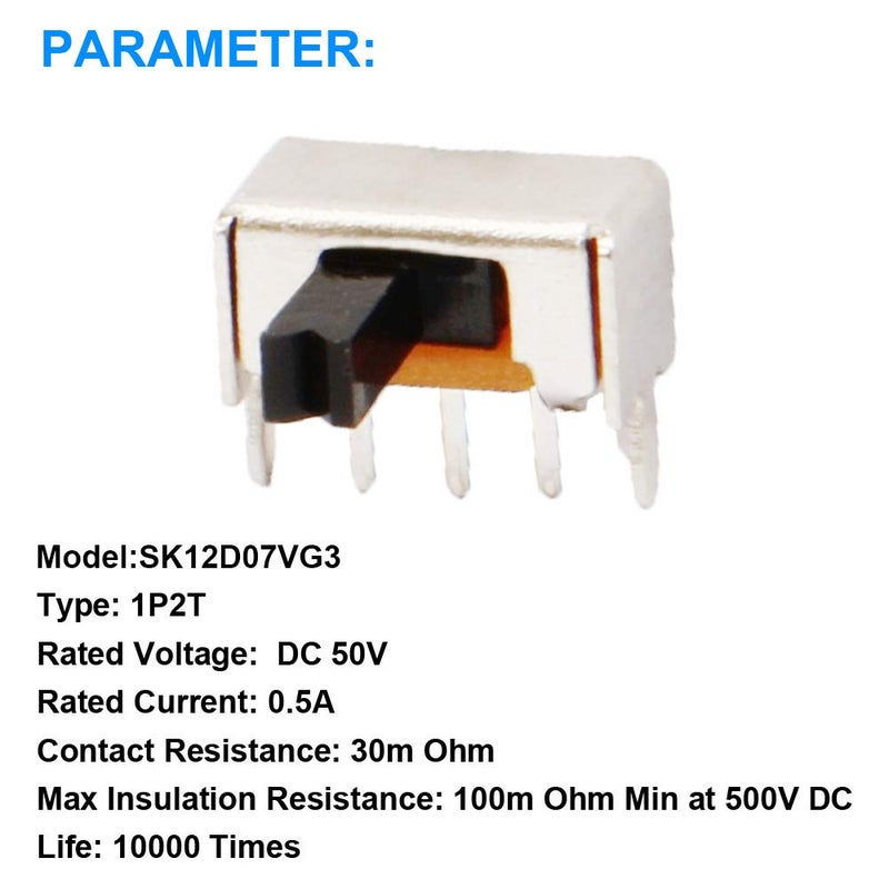 DOUKI 20PCS High Knob Vertical Slide Switches 1P2T SPDT 3 Pin 2 Position DC50V 0.5A 5mm SS12F44 Micro Slide Switch for Arduino with 3 Pin 3mm SK12D07VG3 Slide Switch - Image 4