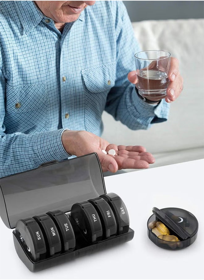 S-Color - Pill Organizer 2 Times a Day Weekly AM PM Pill Box Large Capacity 7 Day Pill Cases for Pills/Vitamin/Fish Oil/Supplements Black - Image 1
