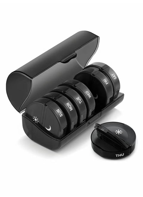 Pill Organizer 2 Times a Day Weekly AM PM Pill Box Large Capacity 7 Day Pill Cases for Pills/Vitamin/Fish Oil/Supplements Black