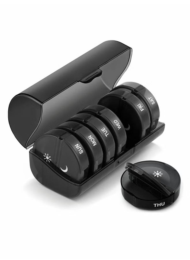 S-Color Pill Organizer 2 Times a Day Weekly AM PM Pill Box Large Capacity 7 Day Pill Cases for Pills/Vitamin/Fish Oil/Supplements Black  - Image 1