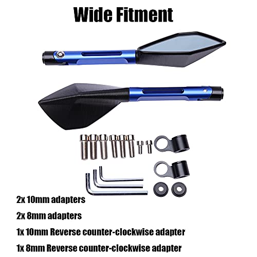 JMTBNO 8mm 10mm Motorcycle Rearview Mirror Side Rear view Mirrors For Motorcycle Dirt Bike Quad Street Bike Adventure Snowmobile Jet ski Scooter Coolster Moped GY6 ATV's (Blue) - Image 2