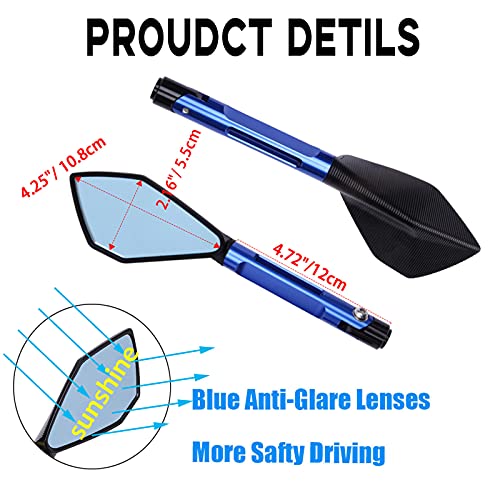 JMTBNO 8mm 10mm Motorcycle Rearview Mirror Side Rear view Mirrors For Motorcycle Dirt Bike Quad Street Bike Adventure Snowmobile Jet ski Scooter Coolster Moped GY6 ATV's (Blue) - Image 4