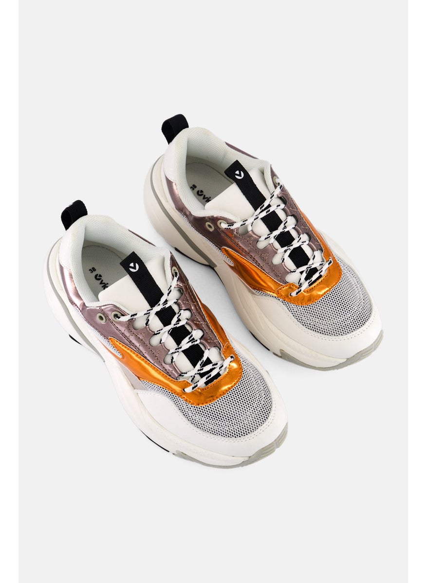 Victoria - Women Brand Logo Lace Up Casual Shoes, White Combo - Image 1