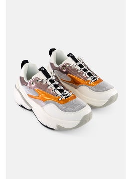 Women Brand Logo Lace Up Casual Shoes, White Combo