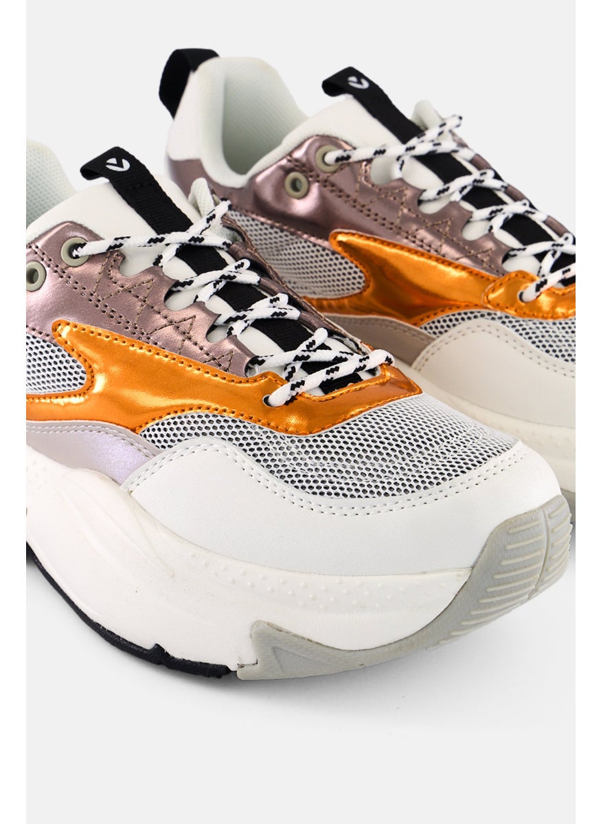 Victoria - Women Brand Logo Lace Up Casual Shoes, White Combo - Image 1