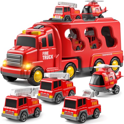 JUKUDAHU Truck Toys for 3 4 5 6 Years Old Boys Toddler Car Toys for Toddler Boys Ages 35 Fire Toys Car Carrier Vehicle Toy Set Kids Toys Truck Set for Age 39 - Image 1
