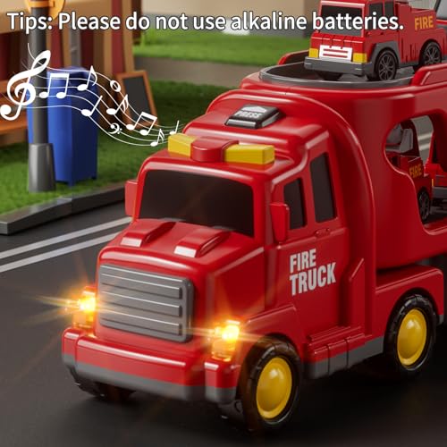 JUKUDAHU Truck Toys for 3 4 5 6 Years Old Boys Toddler Car Toys for Toddler Boys Ages 35 Fire Toys Car Carrier Vehicle Toy Set Kids Toys Truck Set for Age 39 - Image 5