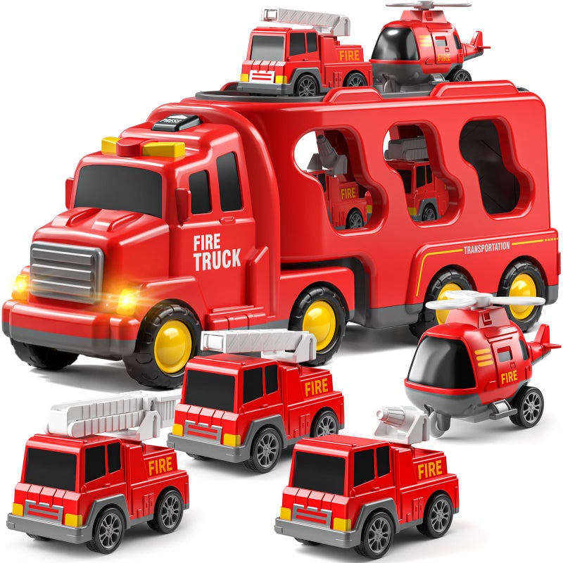 JUKUDAHU Truck Toys for 3 4 5 6 Years Old Boys Toddler Car Toys for Toddler Boys Ages 35 Fire Toys Car Carrier Vehicle Toy Set Kids Toys Truck Set for Age 39 - Image 2