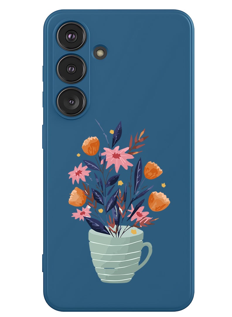 Theodor Protective Slim Fit Case Liquid Silicone Cover with Full Body Protection Anti-Scratch Shockproof Case For Samsung Galaxy S25 Plus (Blue) - Cup of Flower - Image 1
