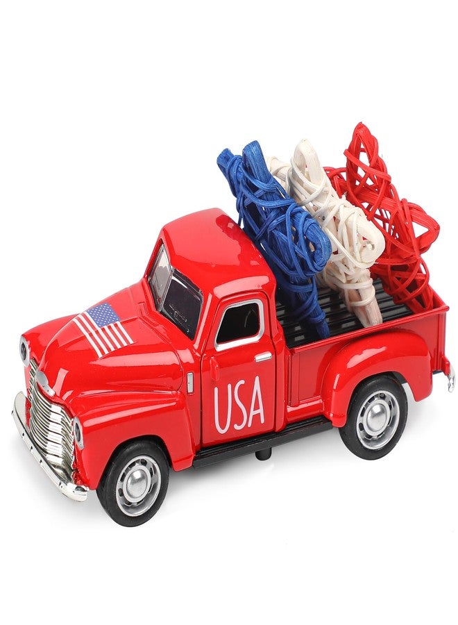 NEWLIGHTURE 4th of July Truck Decorations - Farmhouse Metal Truck Car Decor with Stars Decorations, Patriotic Centerpieces for Tables - Lndependence Day Memorial Day Red White and Blue Tiered Tray Decor - Image 1
