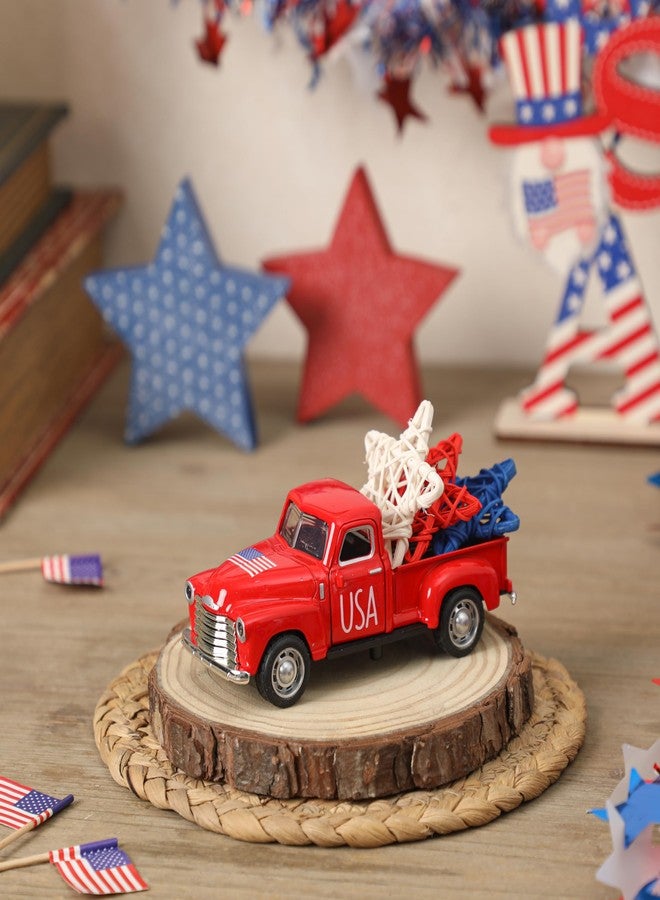 NEWLIGHTURE 4th of July Truck Decorations - Farmhouse Metal Truck Car Decor with Stars Decorations, Patriotic Centerpieces for Tables - Lndependence Day Memorial Day Red White and Blue Tiered Tray Decor - Image 5