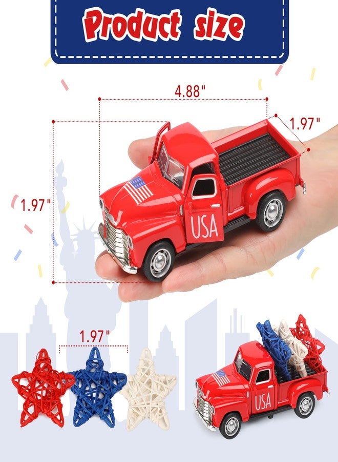 NEWLIGHTURE 4th of July Truck Decorations - Farmhouse Metal Truck Car Decor with Stars Decorations, Patriotic Centerpieces for Tables - Lndependence Day Memorial Day Red White and Blue Tiered Tray Decor - Image 3