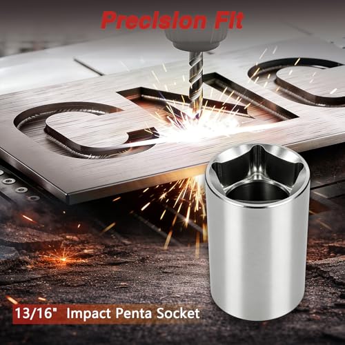 EVRBUL 13/16" Penta Socket 1/2" Drive, 5-Point Utility Tool for Fire Hydrant & Water Meter Valve, Rounded Design, 304 Stainless Steel - Image 4