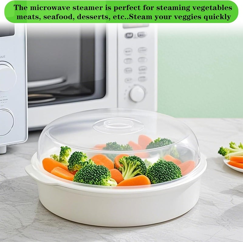 Bigwinyep Microwave Steamer for Vegetables, Plastic Microwave Vegetable Steamer with Lid for Vegetables Prep Seafood Fish Cooking, White-Round, 10Inch - Image 5