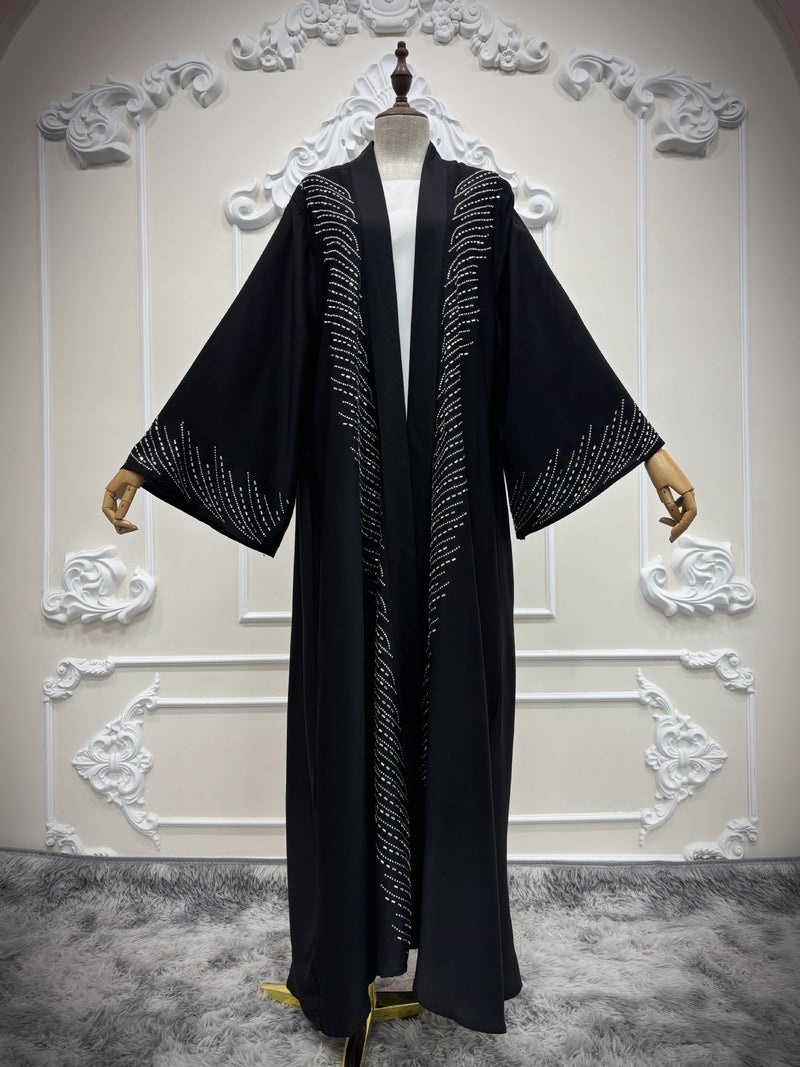 Women's Rhinestone Cardigan Long Dress Flared Bell Sleeve Elegant Evening Gown