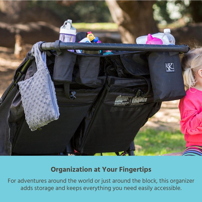 J.L. Childress DoubleCOOL Double Stroller Organizer - Stroller Accessory with Cooler and Storage - Includes Cup Holder, Cell Phone Pocket and Zippered Compartments - Black - Image 3