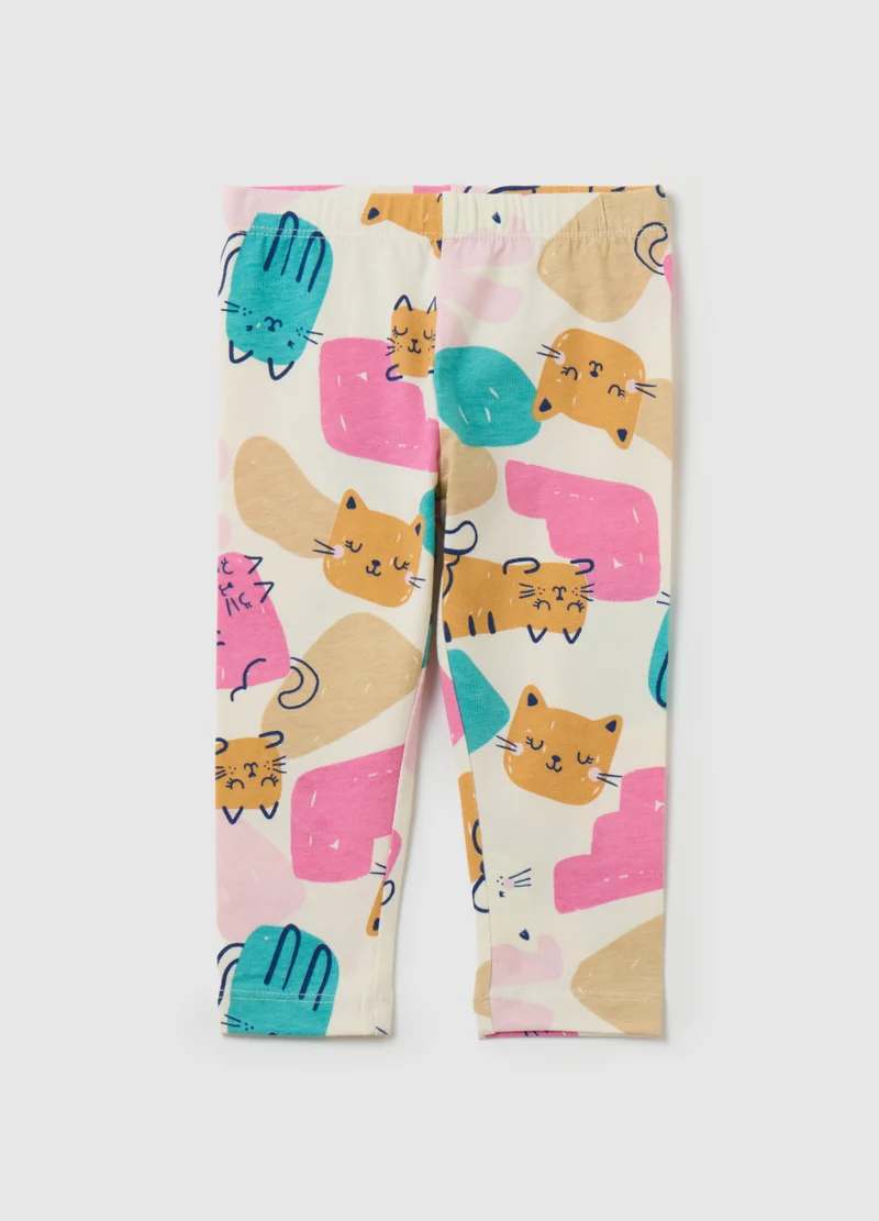 او في اس Printed stretch cotton leggings