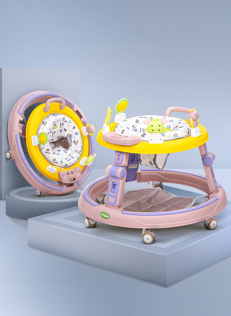 MIXDE 2 in1 Push Baby Walker for Kids, Round Kids Walker with Push handle, 360 Rotatable Seat, Musical Toy Bar  Footmat | Kids Activity Walker | Push Walker for Baby Boy Girl 6 to 24 Months Pink - Image 1