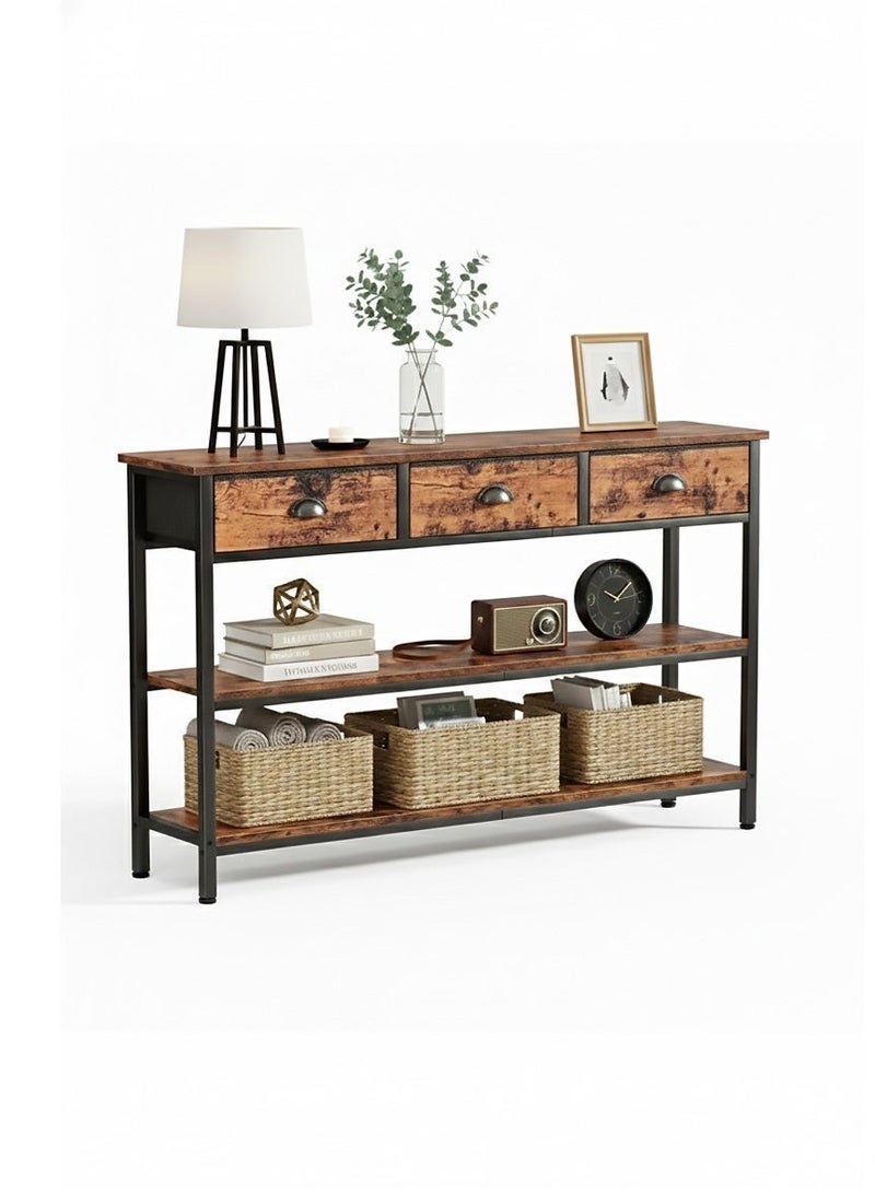 AGD Modern 3-Tier Console Table with 3 Drawers, Entryway and Living Room Side Table/ Rustic Brown - Image 5