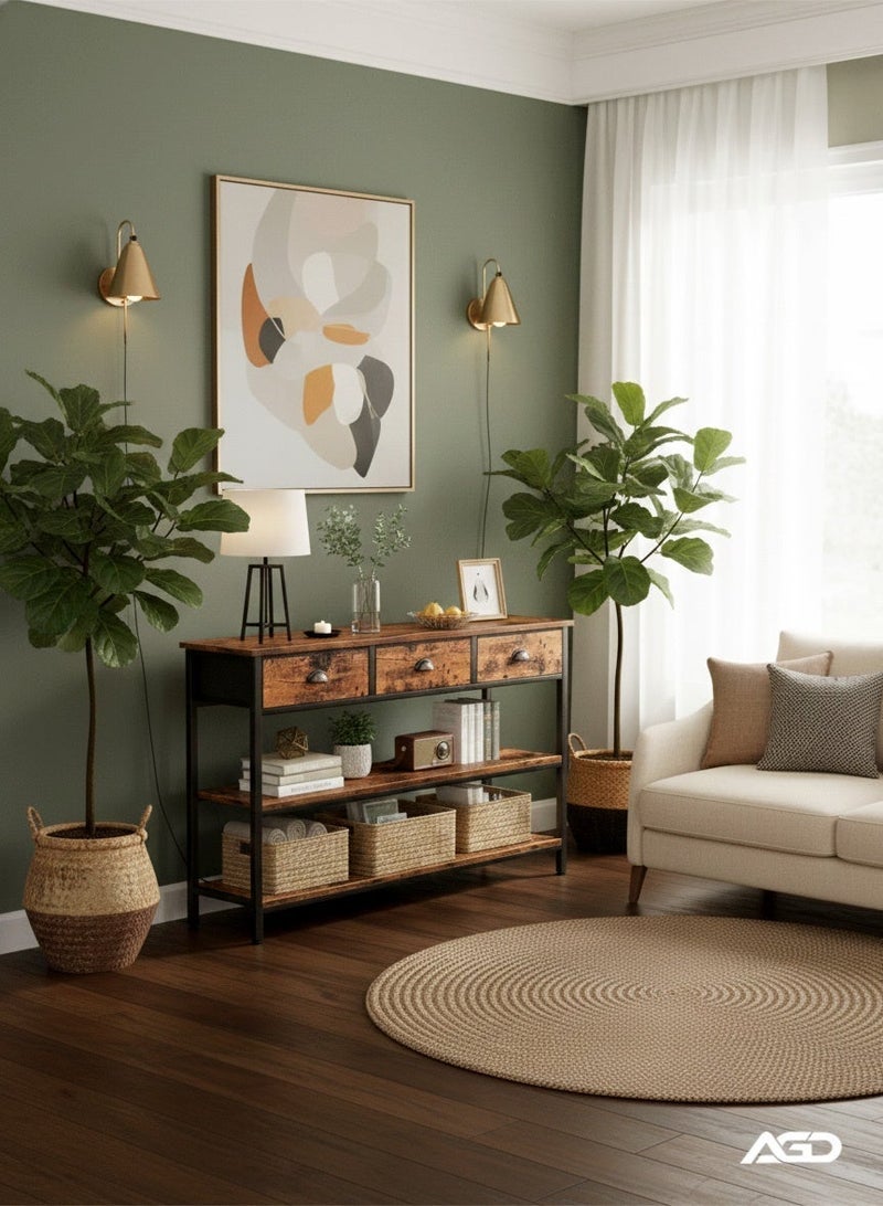 AGD Modern 3-Tier Console Table with 3 Drawers, Entryway and Living Room Side Table/ Rustic Brown - Image 2