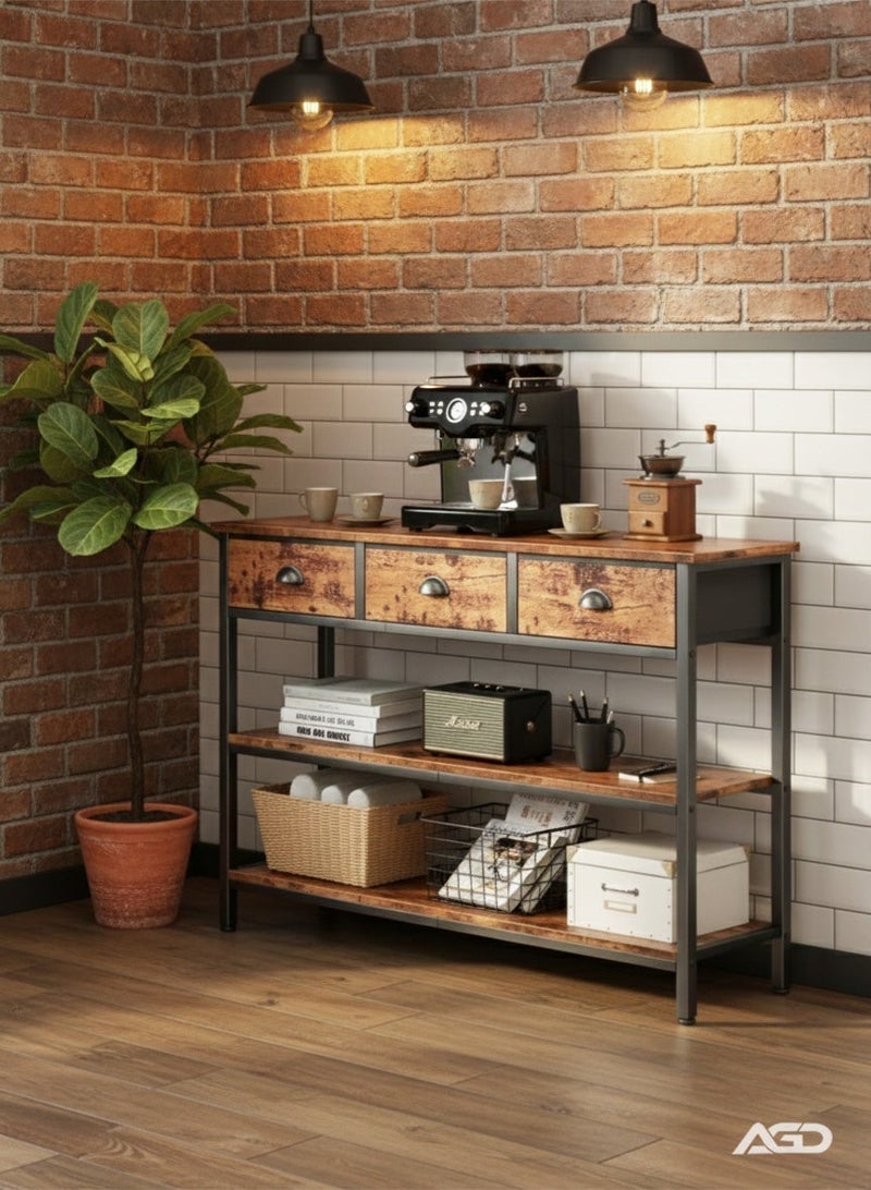 AGD Modern 3-Tier Console Table with 3 Drawers, Entryway and Living Room Side Table/ Rustic Brown - Image 3