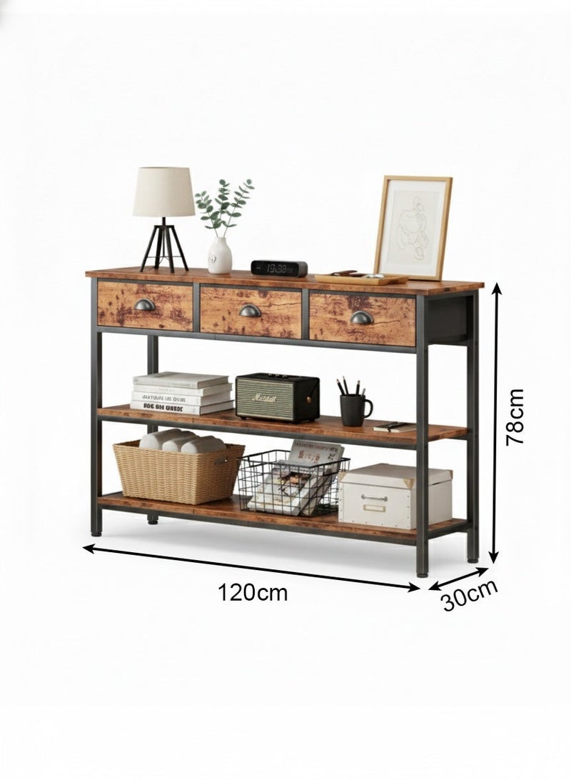 AGD Modern 3-Tier Console Table with 3 Drawers, Entryway and Living Room Side Table/ Rustic Brown - Image 4