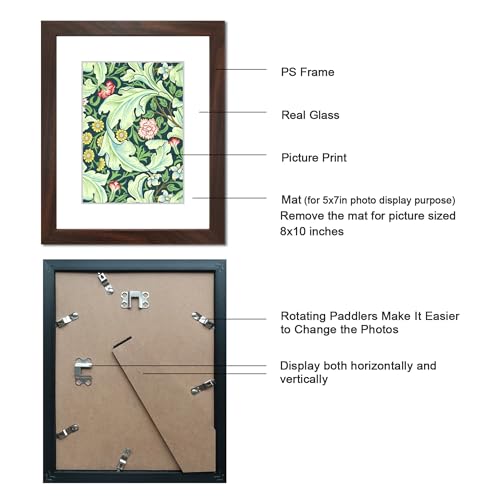 DEKWINN,8x10 Picture Frame with Real Glass for Pictures 5x7 with Mat or 8x10 Without Mat, Wall Gallery or Tabletop display Photo Frames,1 Pack,Brown - Image 3