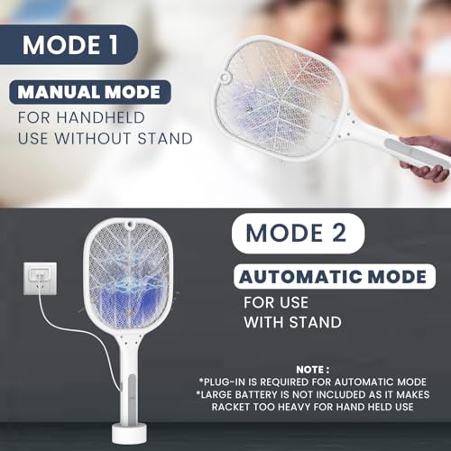 GIGAWATTS with GW Autokill 2-in-1 Mosquito Racket 1200mAh Battery USB Charging LED Light Insect Bugs Trap Fly Swatter for Indoor Home Outdoor (White, 3-Months Warranty, Charged Before First USE) - Image 3