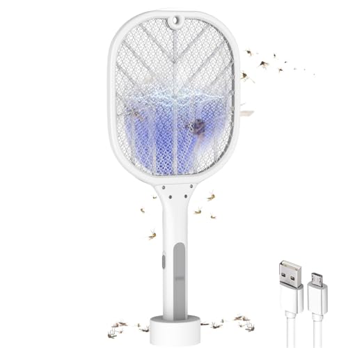 GIGAWATTS with GW Autokill 2-in-1 Mosquito Racket 1200mAh Battery USB Charging LED Light Insect Bugs Trap Fly Swatter for Indoor Home Outdoor (White, 3-Months Warranty, Charged Before First USE) - Image 1