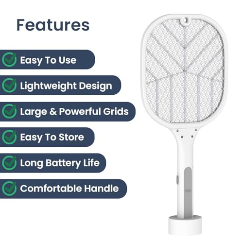 GIGAWATTS with GW Autokill 2-in-1 Mosquito Racket 1200mAh Battery USB Charging LED Light Insect Bugs Trap Fly Swatter for Indoor Home Outdoor (White, 3-Months Warranty, Charged Before First USE) - Image 2