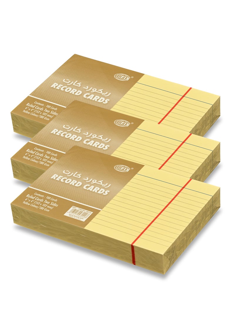 FIS® Record Cards, Size: 152.4x101.6mm, (6”x4” Inches), Paper Weight 180gsm, Single Ruled Both Sides, 100 Sheets Per Packet, Packet of 3 Pieces, Yellow Color-FSIC64-180YL-3 - Image 1