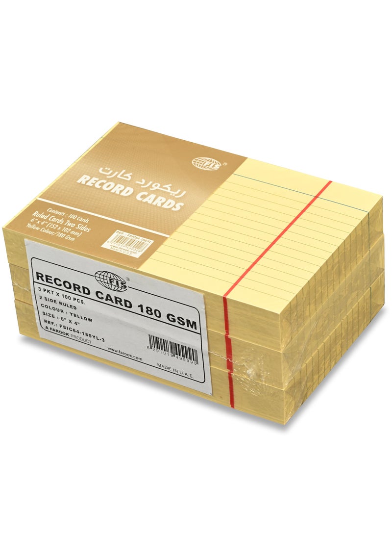 FIS® Record Cards, Size: 152.4x101.6mm, (6”x4” Inches), Paper Weight 180gsm, Single Ruled Both Sides, 100 Sheets Per Packet, Packet of 3 Pieces, Yellow Color-FSIC64-180YL-3 - Image 3