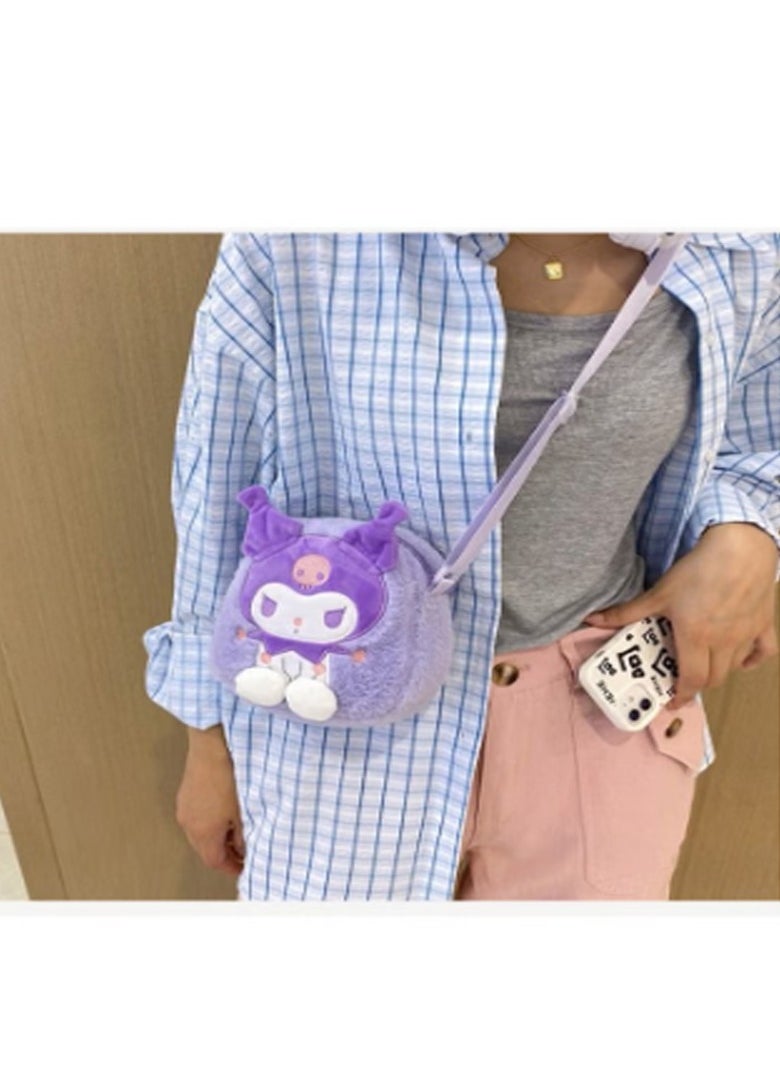 Sanrio Kuromi Plush Backpack, Mini Cartoon Double Strap Shoulder Bag, Soft Fluffy Casual Backpack for child  - Image 1