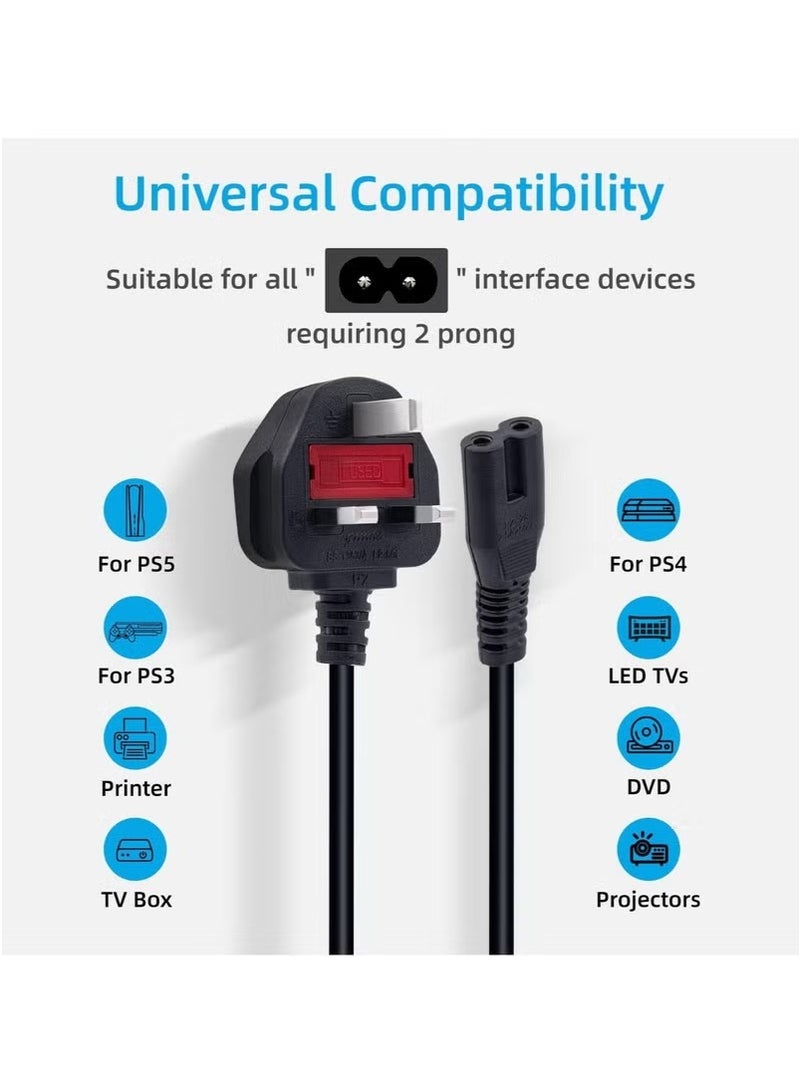 كابل طاقة 3M UK (IEC320C7 إلى BS 1363) C7 الشكل 8 سلك الطاقة ، كابل طاقة PS4 ، غلاية الرصاص / سلك الطاقة متوافق مع تلفزيون / طابعة / PS4 / PS3 / PS5 من سامسونج من Philips Toshiba - Image 2