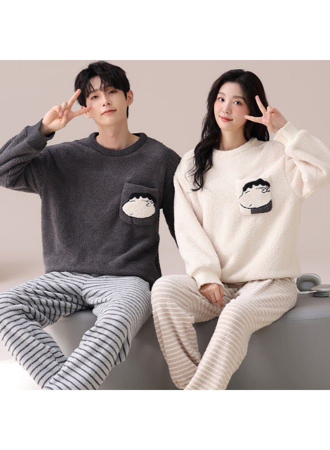 Yuzhaolin Half-side Velvet Couple Pajamas Men's Autumn Winter Coral Fleece 25th Anniversary New Homewear Set Women's Plus Size Outerwear - Image 3