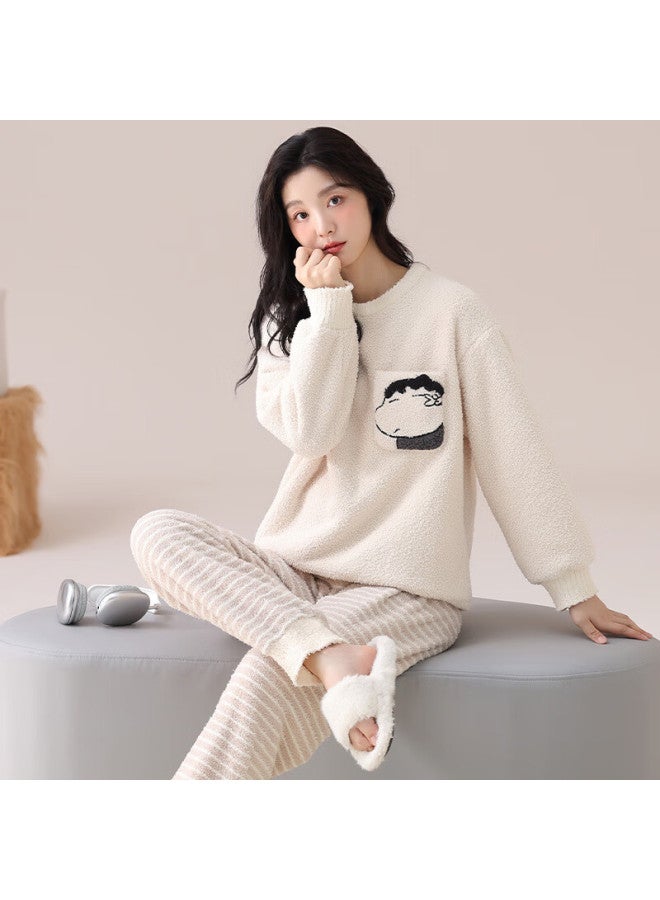 Yuzhaolin Half-side Velvet Couple Pajamas Men's Autumn Winter Coral Fleece 25th Anniversary New Homewear Set Women's Plus Size Outerwear - Image 5