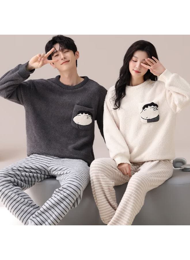 Yuzhaolin Half-side Velvet Couple Pajamas Men's Autumn Winter Coral Fleece 25th Anniversary New Homewear Set Women's Plus Size Outerwear - Image 2