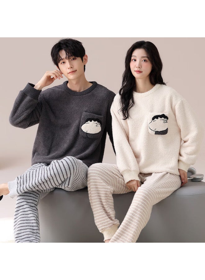 Yuzhaolin Half-side Velvet Couple Pajamas Men's Autumn Winter Coral Fleece 25th Anniversary New Homewear Set Women's Plus Size Outerwear - Image 1