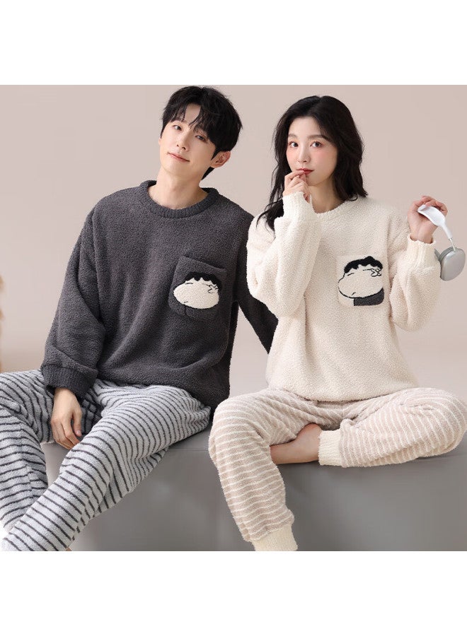 Yuzhaolin Half-side Velvet Couple Pajamas Men's Autumn Winter Coral Fleece 25th Anniversary New Homewear Set Women's Plus Size Outerwear - Image 4