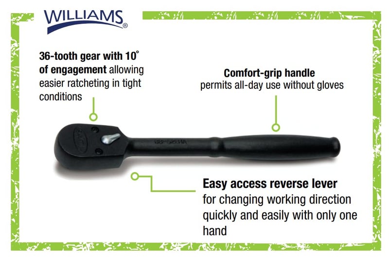 Williams BB-52EHA 3/8-Inch Drive Enclosed Head Ratchet,Black Industrial Finish - Image 2