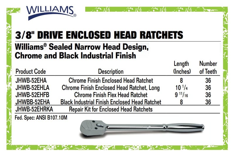 Williams BB-52EHA 3/8-Inch Drive Enclosed Head Ratchet,Black Industrial Finish - Image 5